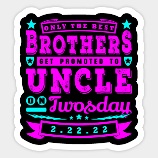 Promoted To Uncle on Twosday Typography Blue Pink Text Sticker